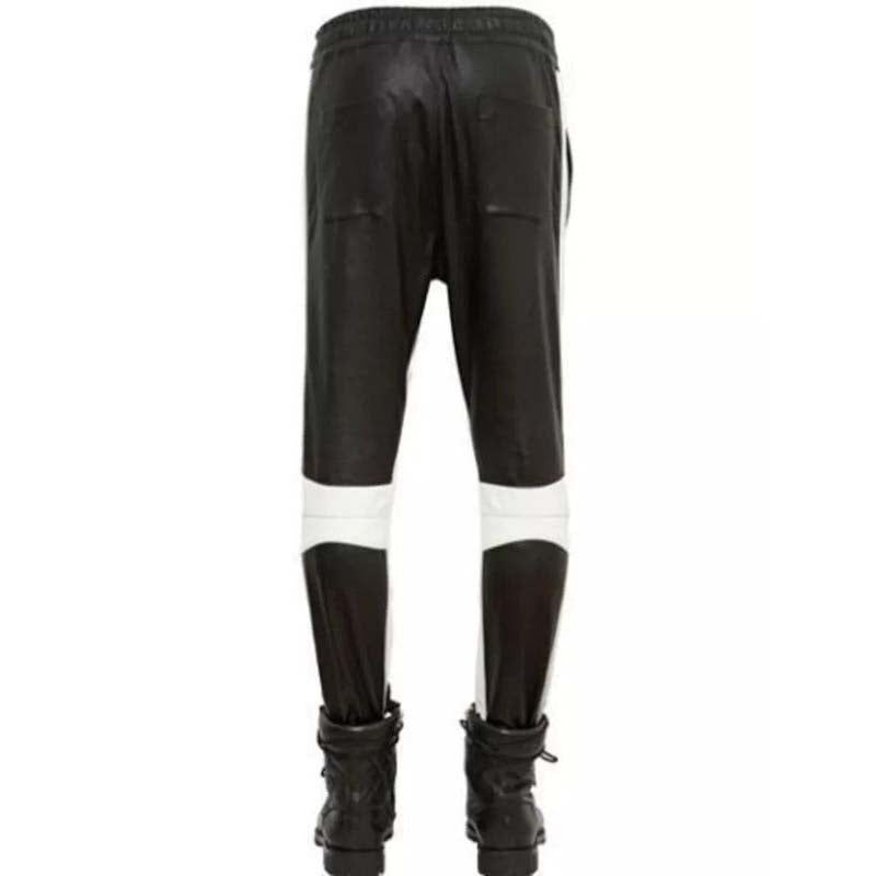 Men's Black Lambskin Leather Biker Pants with Slim Fit Moto Style