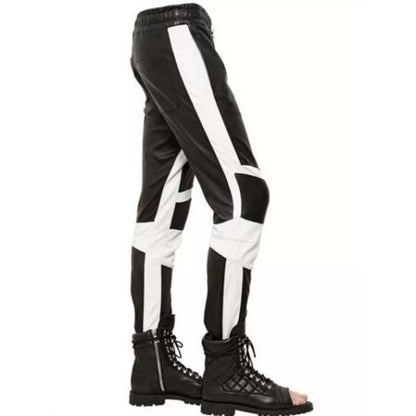 Men's Black Lambskin Leather Biker Pants with Slim Fit Moto Style