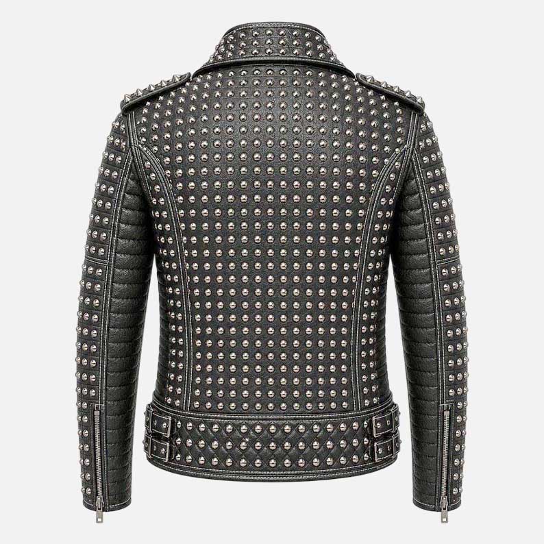 Best punk rock biker jacket in black leather with edgy studded design