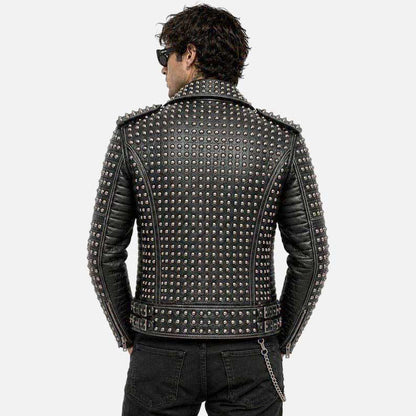 Premium men’s studded biker jacket with zippered pockets and adjustable waist tabs