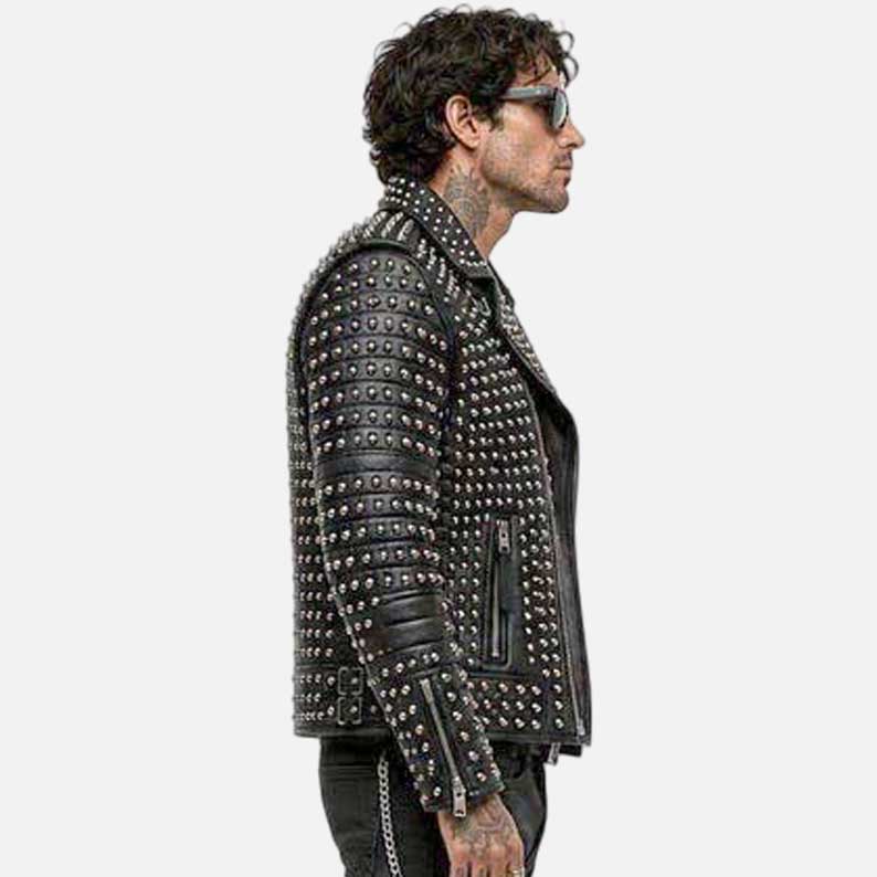 Affordable punk leather jacket buy online with bold studded biker styling