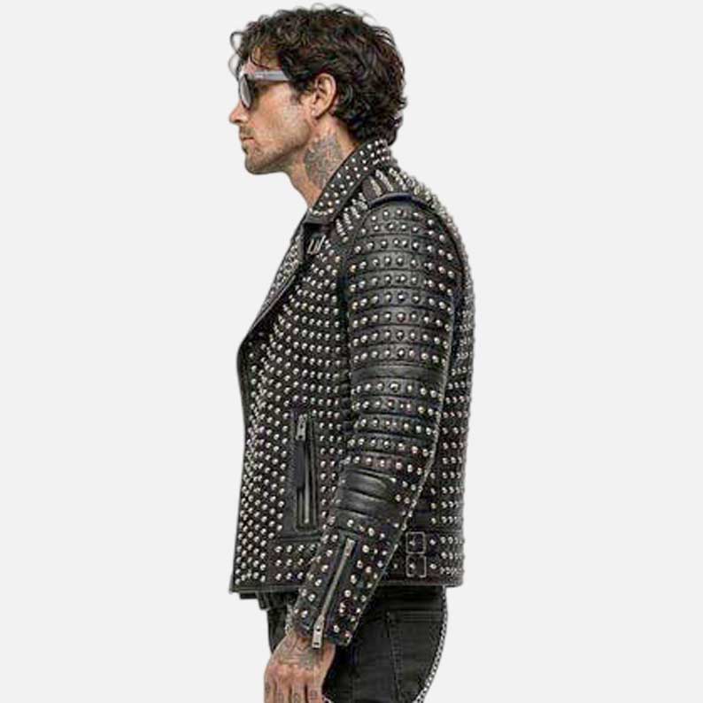 Buy studded black leather jacket in premium punk biker style from Glory Store US