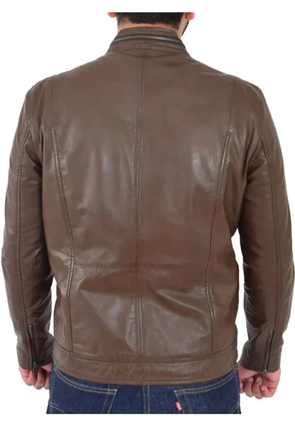 Men’s Timber Brown Leather Biker Jacket – Rugged Classic Moto Style