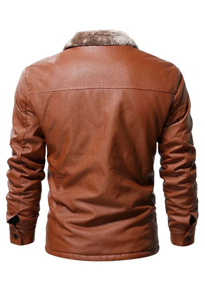 Men’s Vintage Brown Leather Jacket with Shearling Collar – Classic Winter Outerwear