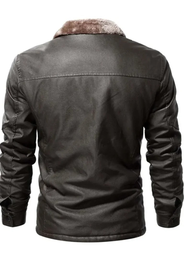 Men’s Vintage Coffee Leather Jacket with Shearling Collar – Timeless Warmth & Style