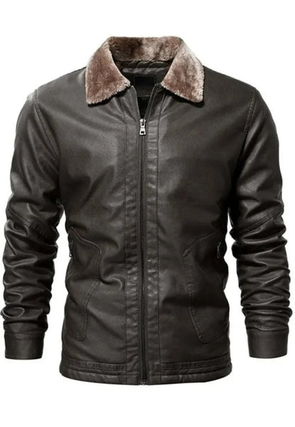 Men’s Vintage Coffee Leather Jacket with Shearling Collar – Timeless Warmth & Style