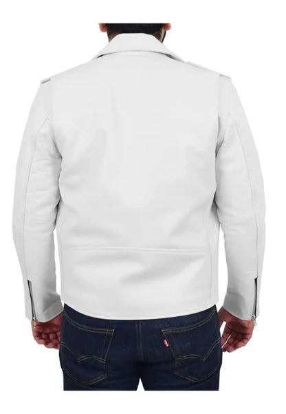 Men’s White Rock Biker Leather Jacket – Clean Look, Rebel Energy