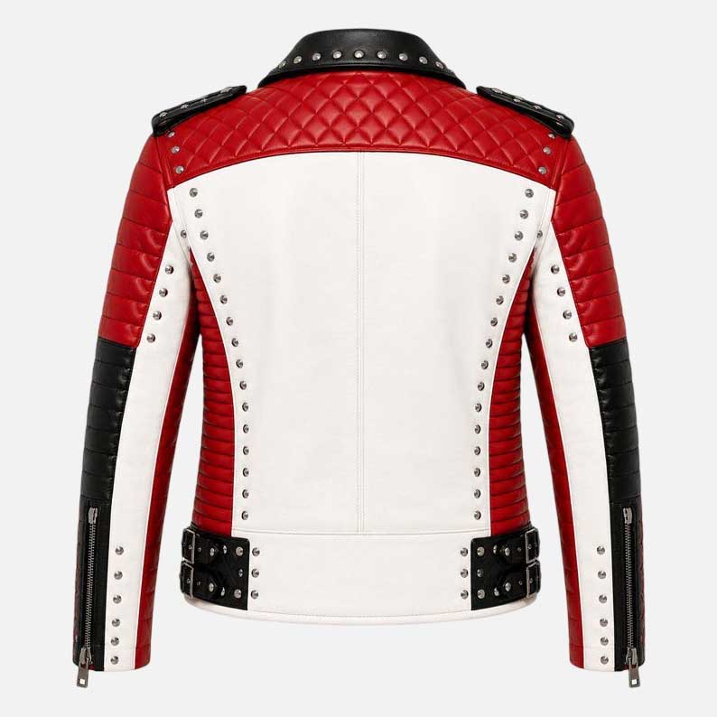 Best three tone moto jacket with quilted biker styling and silver stud hardware