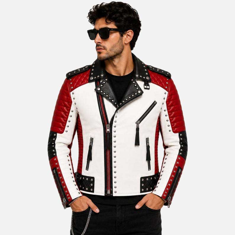 Stylish studded biker jacket for sale made from top grain cowhide leather