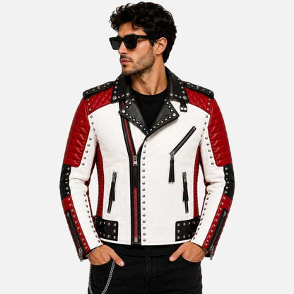 Stylish studded biker jacket for sale made from top grain cowhide leather