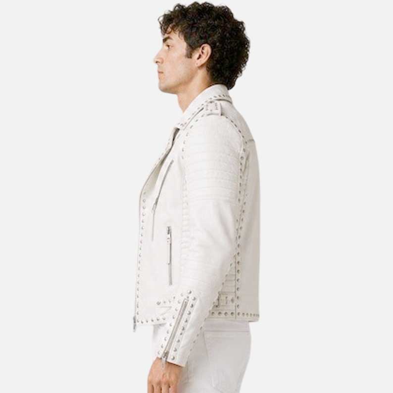 Buy white studded leather jacket in premium quilted moto style from Glory Store US