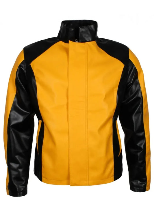 Men’s Yellow & Black Leather Biker Jacket – Bold, Sporty & Road-Ready