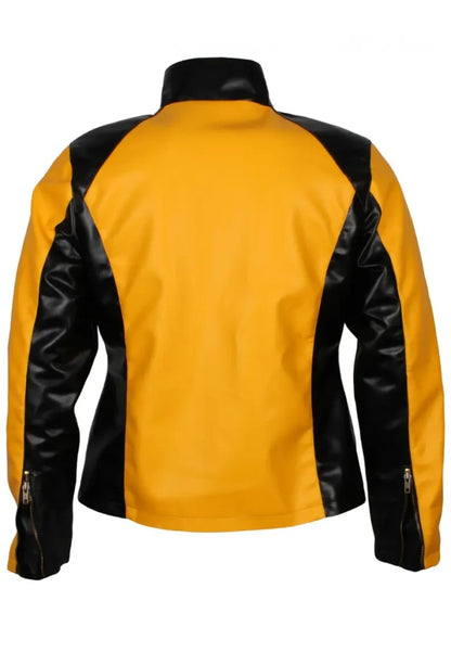 Men’s Yellow & Black Leather Biker Jacket – Bold, Sporty & Road-Ready