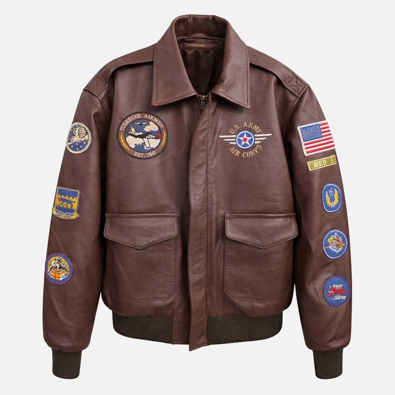 New Tuskegee Airmen A2 brown bomber leather jacket for sale crafted in real leather by Glory Store US