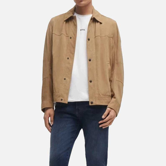 New beige suede leather jacket for sale made from premium lambskin suede for men