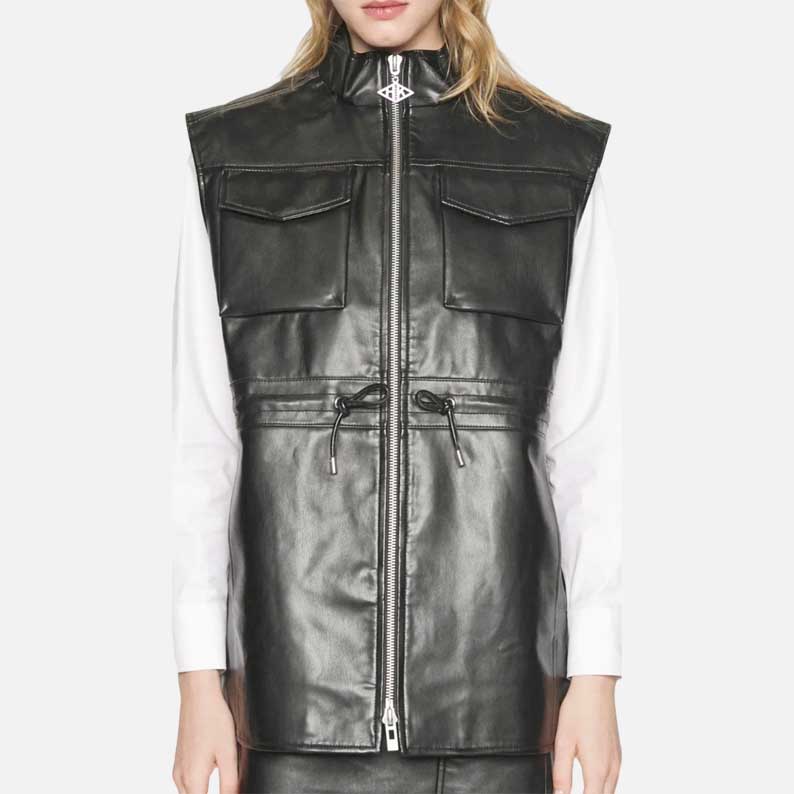 New black leather vest women zipper style made from real lambskin by Glory Store US