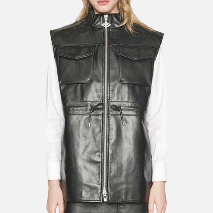 New black leather vest women zipper style made from real lambskin by Glory Store US
