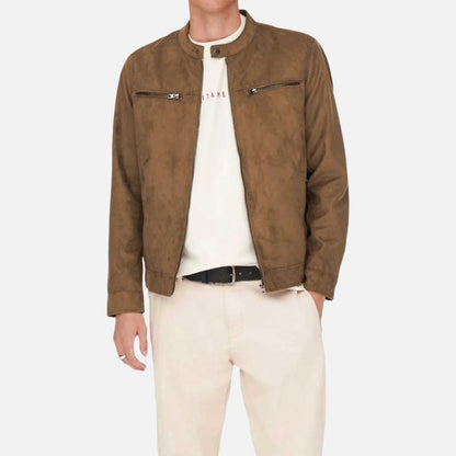 New cognac suede leather jacket for men in premium lambskin suede