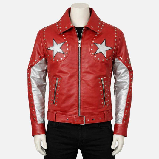 New Conan Gray inspired red biker leather jacket for sale made from real leather by Glory Store US