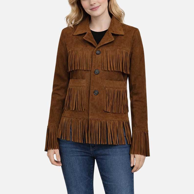 New suede fringe leather jacket inspired by Dakota Johnson from The High Note available for sale at Glory Store US