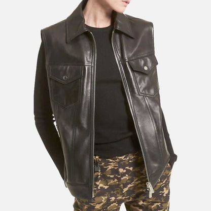 New women black lambskin leather vest jacket made from real premium leather