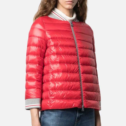 New women lightweight puffer jacket in red windproof nylon by Glory Store US