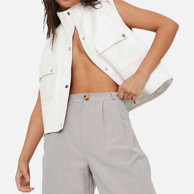 New women white leather vest made from premium lambskin leather by Glory Store US