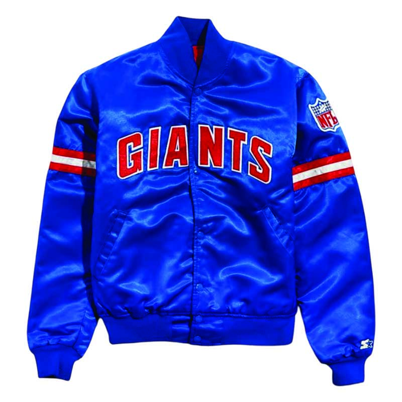 New York Giants Blue and White Satin Varsity Jacket