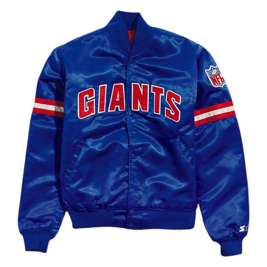 New York Giants Blue and White Satin Varsity Jacket