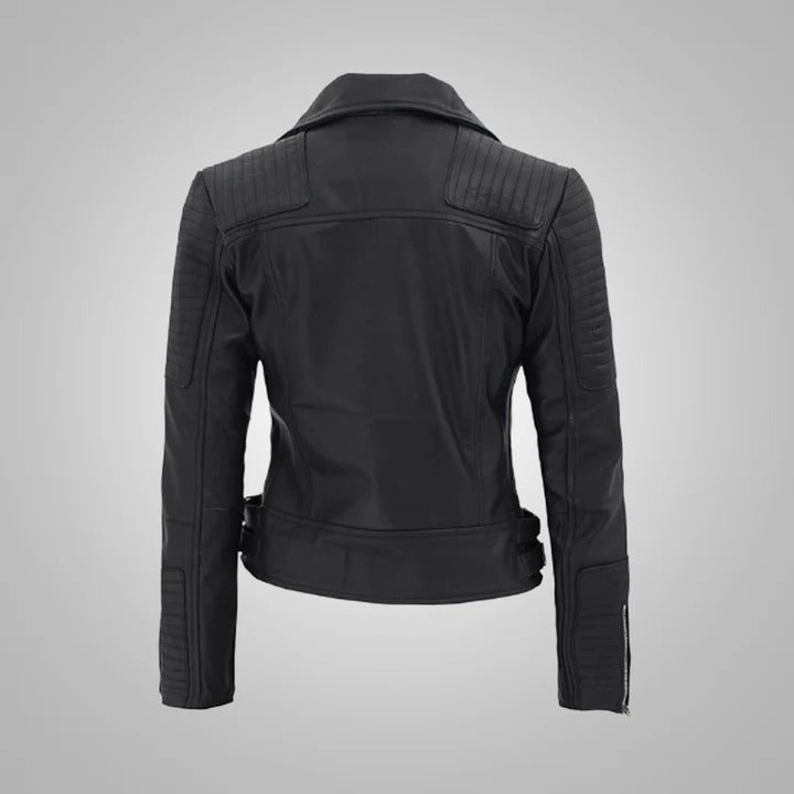 Nikki Roumel Black Leather Biker Jacket for Women