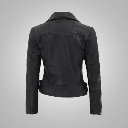 Nikki Roumel Black Leather Biker Jacket for Women