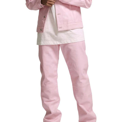 Men's Pink Sheepskin Leather Jean with Zip Fly Button Closure