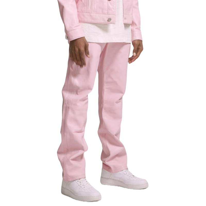 Men's Pink Sheepskin Leather Jean with Zip Fly Button Closure