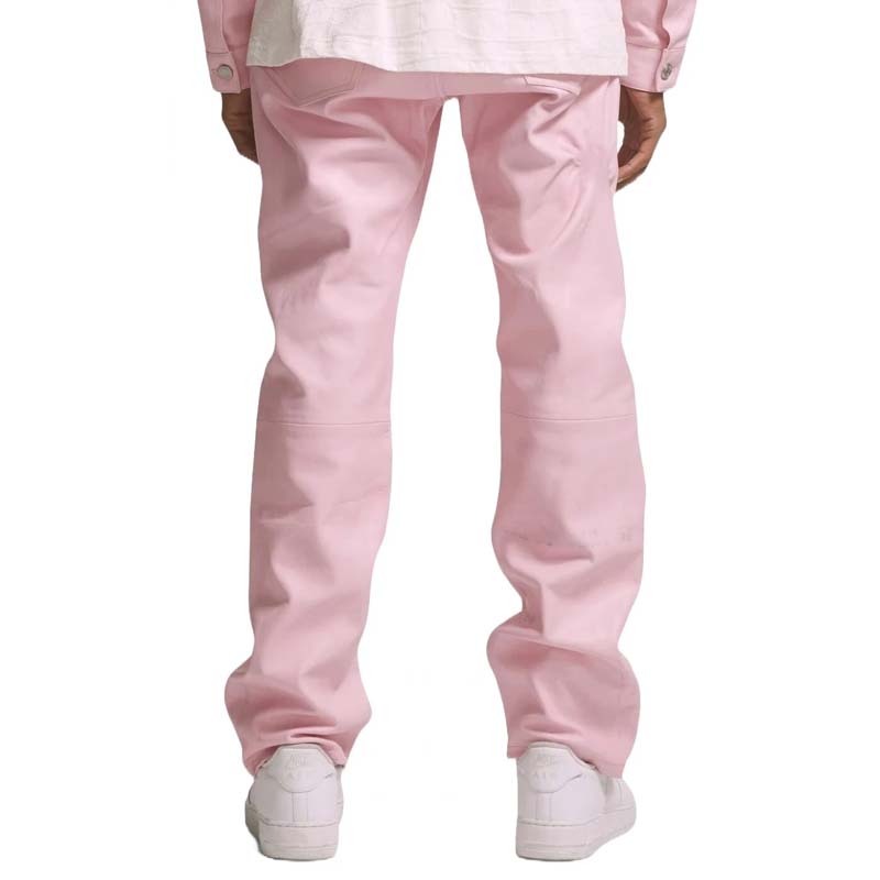 Men's Pink Sheepskin Leather Jean with Zip Fly Button Closure