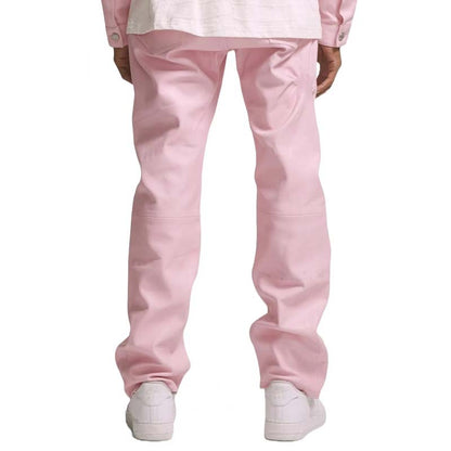 Men's Pink Sheepskin Leather Jean with Zip Fly Button Closure