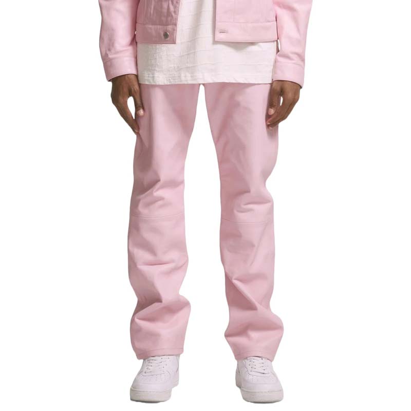 Men's Pink Sheepskin Leather Jean with Zip Fly Button Closure