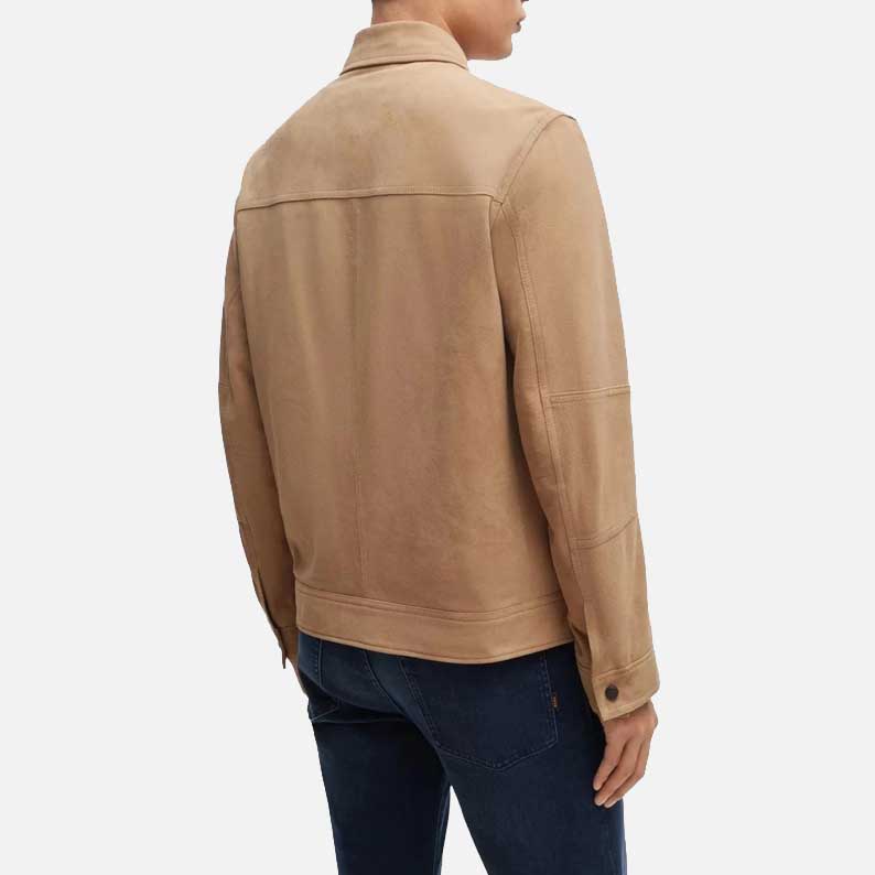 Premium beige suede leather jacket crafted from real lambskin suede for men