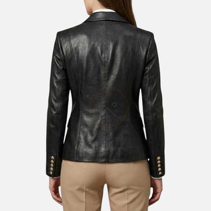 Premium black lambskin leather blazer with gold button by Glory Store US boutique quality finish