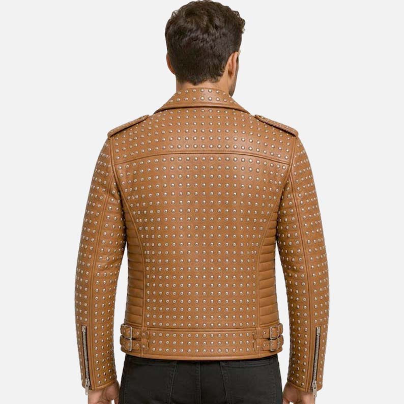 Premium brown studded leather jacket for men with edgy rocker biker styling