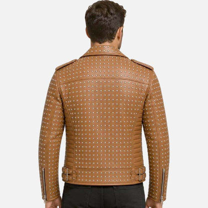 Premium brown studded leather jacket for men with edgy rocker biker styling