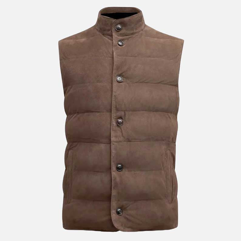 Premium brown suede leather vest made from real lambskin suede buy online USA