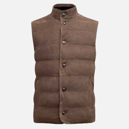 Premium brown suede leather vest made from real lambskin suede buy online USA