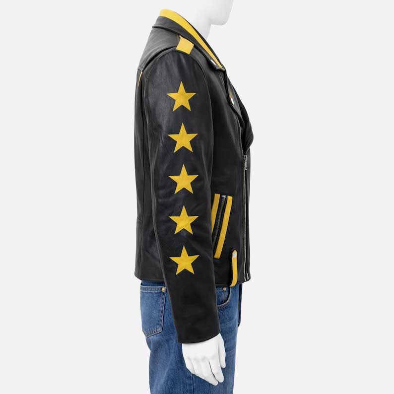 Premium Conan Gray Never Ending Stars black leather jacket with lapel collar and zipper closure