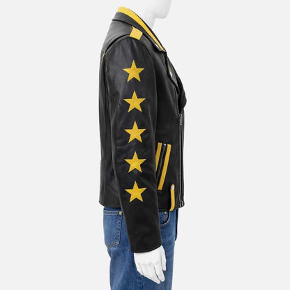Premium Conan Gray Never Ending Stars black leather jacket with lapel collar and zipper closure