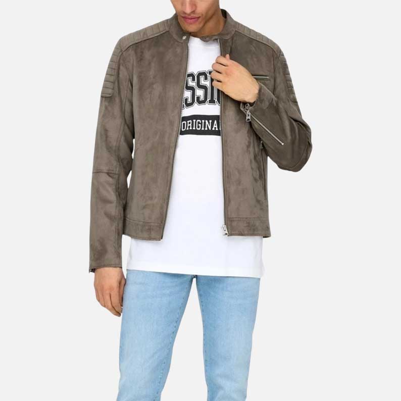Premium grey suede leather jacket buy online USA