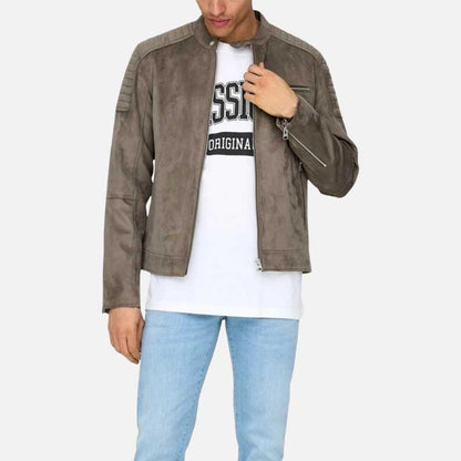 Premium grey suede leather jacket buy online USA