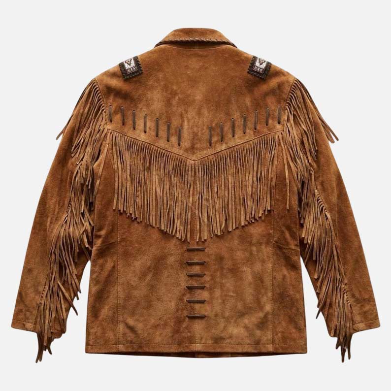 Premium handmade western suede jacket by Glory Store US with hand cut fringe detailing