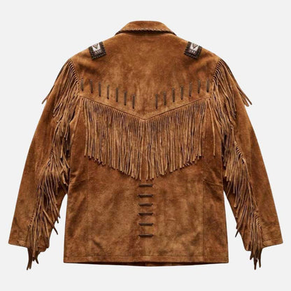 Premium handmade western suede jacket by Glory Store US with hand cut fringe detailing