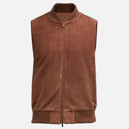 Premium lambskin camel suede leather vest for sale online