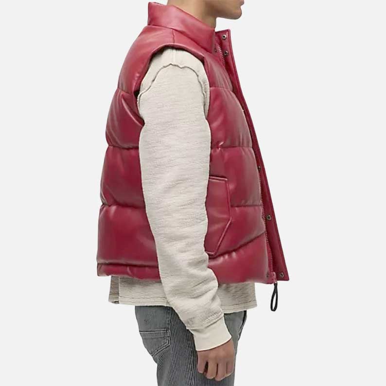 Premium maroon leather puffer vest in real lambskin buy online USA